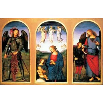 cuadros religiosos - Cuadro -La Virgen y el Niño con los arcángeles Miguel y Rafael-