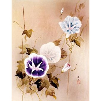 cuadros etnicos y oriente - Cuadro -Enredadera con flores moradas y azules-
