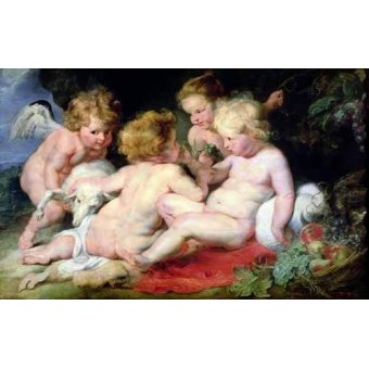 cuadros religiosos - Cuadro -El Niño Cristo con San Juan Bautista y dos ángeles-