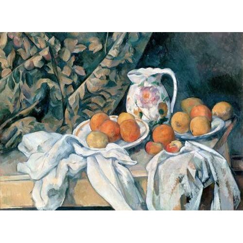 Cuadro -Bodegón con cortina y jarra de flores-, Paul Cezanne