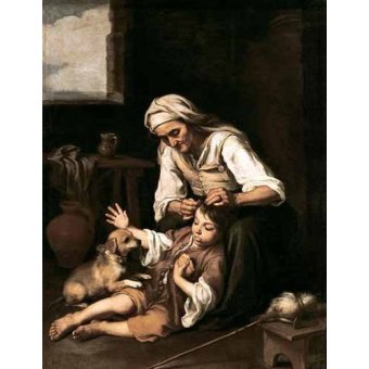 cuadros de retrato - Cuadro -Vieja espulgando a un niño-