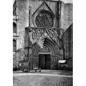cuadros de mapas, grabados y acuarelas - Cuadro -Catedral de Valencia, vista de la puerta de los Apóstoles-