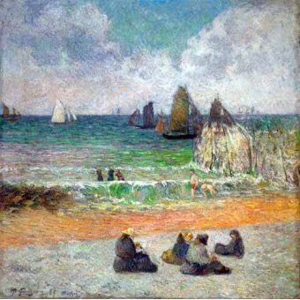 cuadros de marinas - Cuadro -La plage a Dieppe ou les Baigneuses, 1885-
