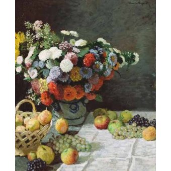 cuadros de bodegones - Cuadro -Flores y Frutas, 1869-