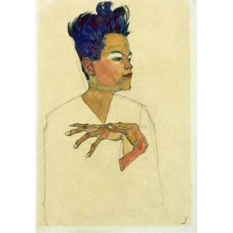 cuadros de retrato - Cuadro -Self-Portrait with Hands on Chest, 1910-