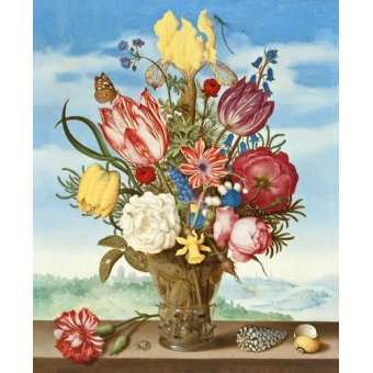 cuadros de flores - Cuadro -Bouquet of Flowers on a Ledge-