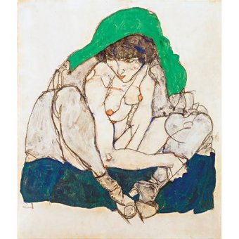 cuadros de retrato - Cuadro -Crouching Woman with Green Headscarf, 1914-