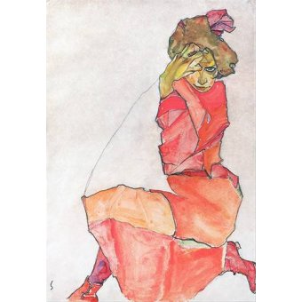 cuadros de retrato - Cuadro -Kneeling Female in Orange-Red_Dress, 1910-