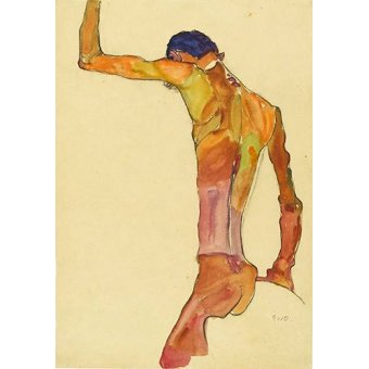 cuadros de retrato - Cuadro -Standing Male Nude with Arm Raised Black View, 1910-