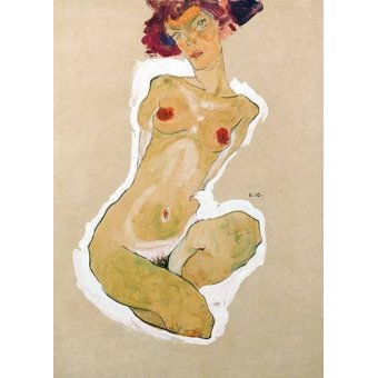 cuadros de retrato - Cuadro -Squatting Female Nude-