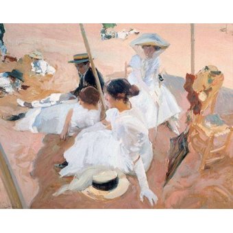 cuadros de retrato - Cuadro -Bajo la sombrilla en la playa de Zarauz-
