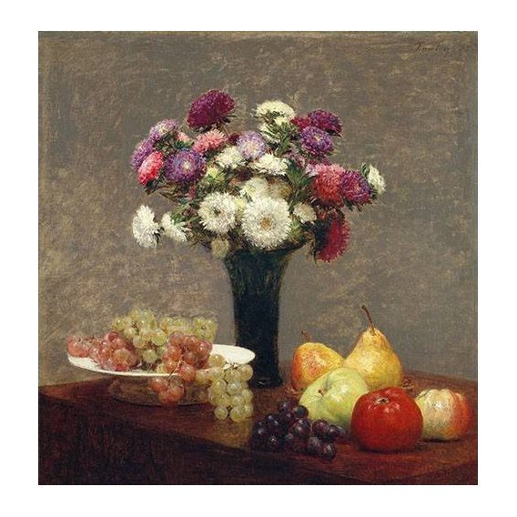 cuadros de bodegones - Cuadro -Asters and Fruit on a Table-