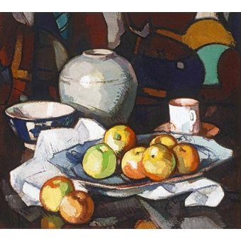 cuadros de bodegones - Cuadro -Still life apples and jar-