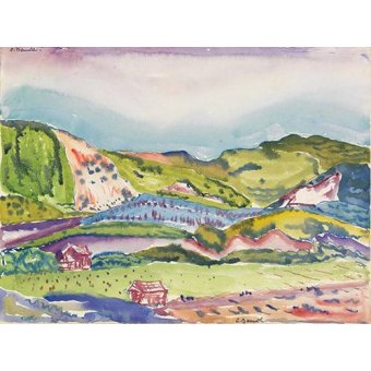 cuadros modernos - Cuadro -Mountain with Red House-