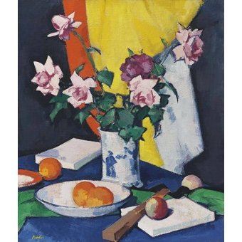 Cuadro -Red and pink roses, oranges and fan-