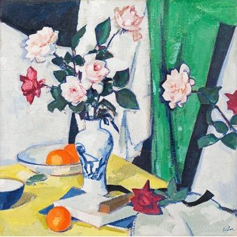 Cuadro -Pink and red roses in a Chinese vase-