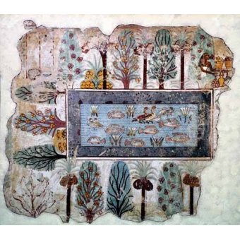 cuadros etnicos y oriente - Cuadro -Fresco en Thebes,- Estanque en un jardin --