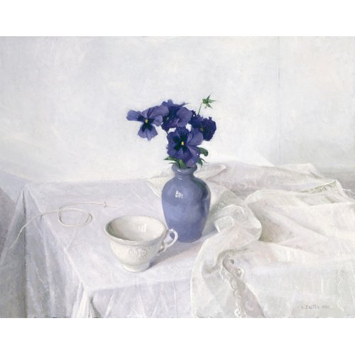 Cuadro Bodegón -Pansies in a Blue Vase, Still Life, 1990-, Arthur Easton