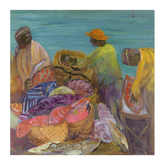 Cuadro - Sorting the Catch, Zanzibar (oil on canvas) -