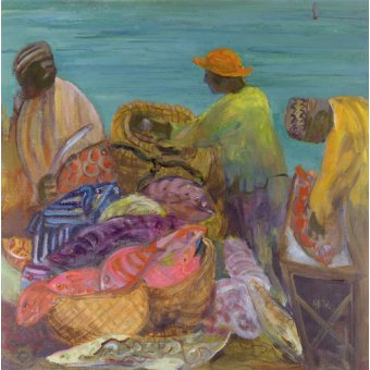 Cuadro - Sorting the Catch, Zanzibar (oil on canvas) -