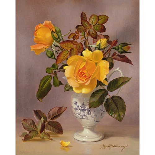 Cuadro - Orange Roses in a blue and white jug (oil on canvas) -, Albert Williams