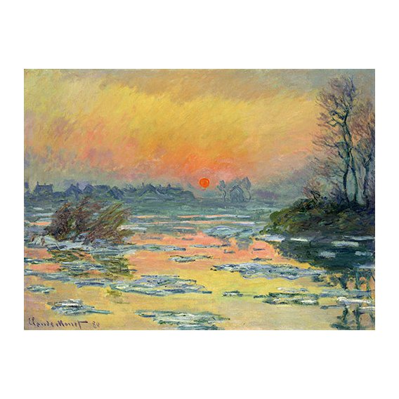 Cuadro -Coucher de soleil sur la seine en hiver lac-