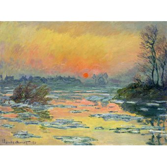 Cuadro -Coucher de soleil sur la seine en hiver lac-, Claude Monet