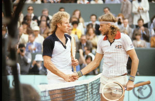 Bjorn Borg y Vitas Gerulaitis en el Torneo de Roland Garros en junio de 1979