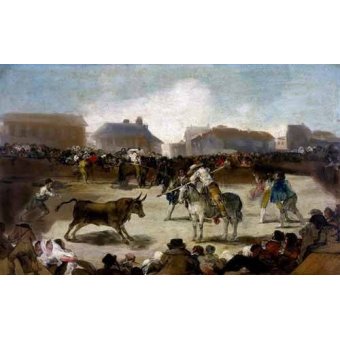 cuadros de mapas, grabados y acuarelas - Cuadro -Toros en un pueblo-