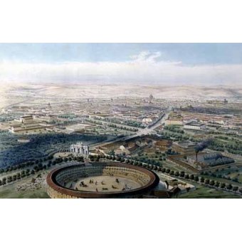 cuadros de mapas, grabados y acuarelas - Cuadro -Madrid vista aérea con la plaza de toros, 1854-