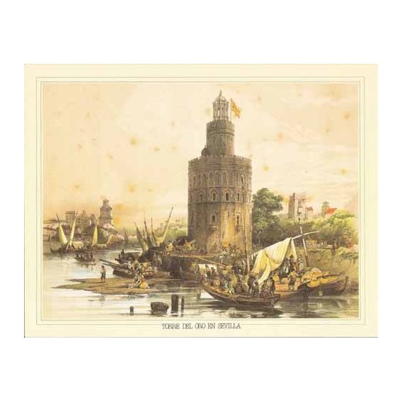 cuadros de mapas, grabados y acuarelas - Cuadro -Torre del Oro en Sevilla-