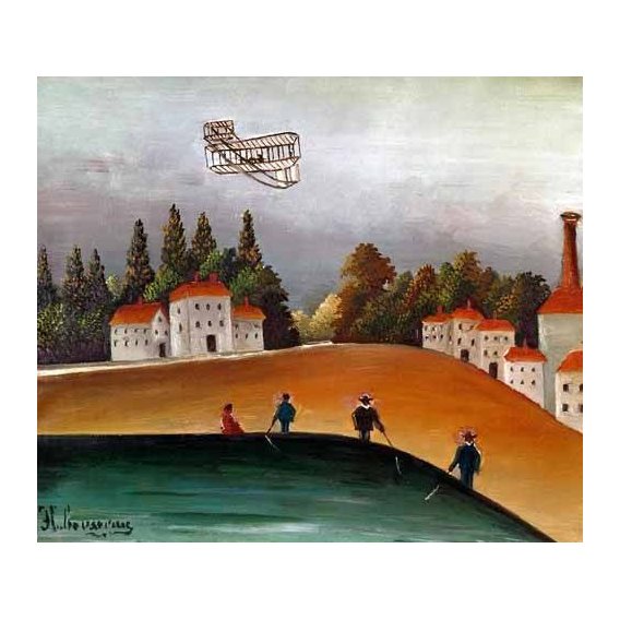 cuadros de paisajes - Cuadro -Los pescadores de caña y el avión-