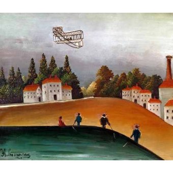 cuadros de paisajes - Cuadro -Los pescadores de caña y el avión-