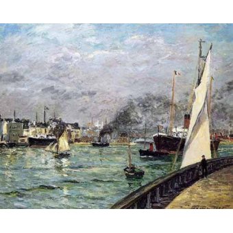 cuadros de marinas - Cuadro -Partida de un barco de carga, Le Havre-