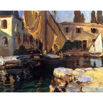 cuadros de marinas - Cuadro -Un barco con vela dorada-